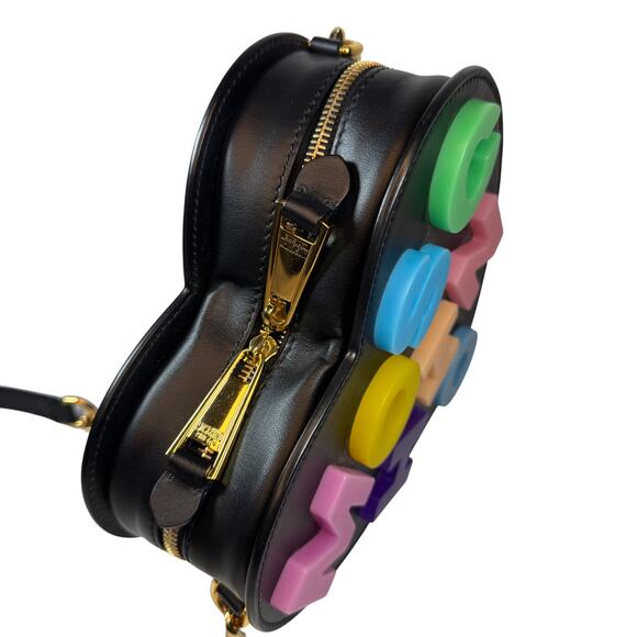 Moschino Heart Bag Leather Black Multicolored Crossbody Alphabet 90's Barbie - Picture 4 of 16